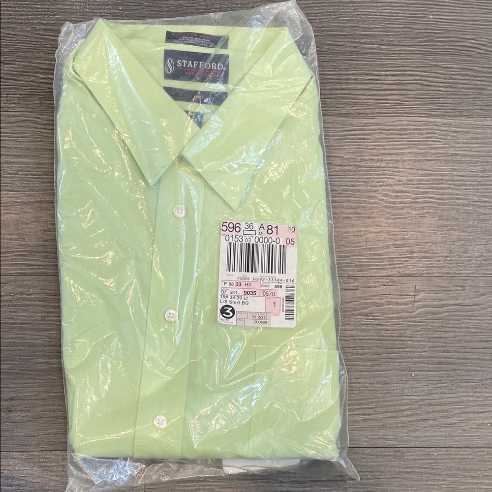 18.5 38-39 BIG Stafford Men's light Green Shirt NEW